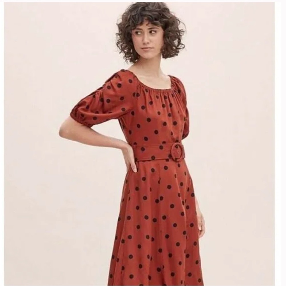 Anthropologie Maeve Lucienne Polka Dot Dress - Rust